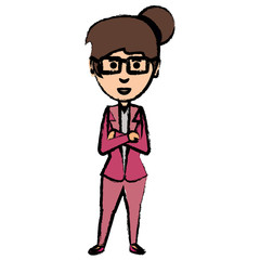cartoon young businesswoman with glasses icon over white background, vector illustration