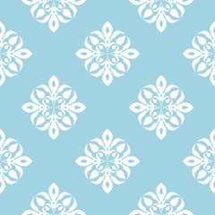 White floral seamless pattern on blue background