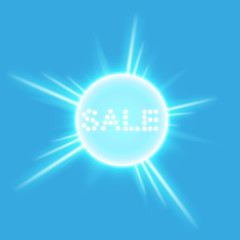 Sale glowing neon sign on the blue background. Light vector background for your advertise, discounts and business