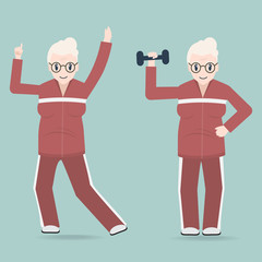 Elderly woman couple exercise icon, Health care for elderly concept