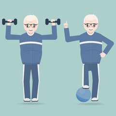 Elderly couple exercise icon, Health care for elderly concept