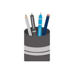 plastic cup with pencil pen supplies office  vector illustration
