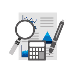 statistics analysis business financial report document calculator pen  vector illustration