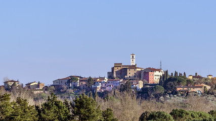 Fototapeta na wymiar Aerial view of Montecastello, Pontedera, Pisa, Tuscany, Italy
