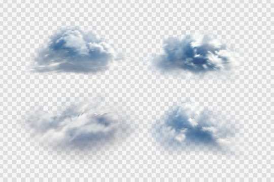 Vector set of realistic isolated cloud for decoration and covering on the transparent background.