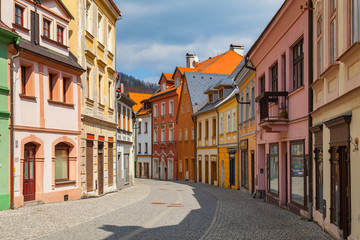 Fototapeta na wymiar LOKET, CZECH PERUBLIC - APRIL 27, 2017: Street of old medieval town
