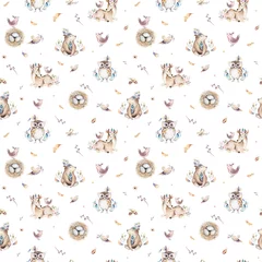 Plaid mouton avec motif Pépinière animaux bébé Pépinière d& 39 animaux de bébé modèle sans couture isolé avec des bannies. Aquarelle boho mignon bébé renard, cerf animal lapin des bois et ours illustration isolée pour les enfants. Image de forêt de lapin