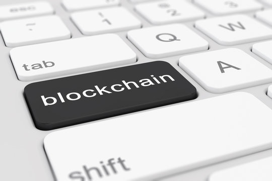 Computer-Tastatur mit einer schwarzen Taste und der Aufschrift blockchain.