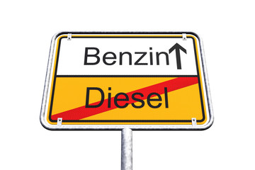 Diesel - Fahrverbot - Verkehrsschild - Innenstadt - Freisteller