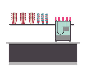 cinema bar counter machine pop corn   vector illustration