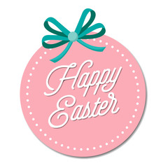 Happy Easter Sticker Stamp Icon with Ribbon Bow