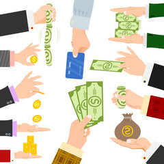 Businessman human hands arm holding paper money stack vector illustration finance concept