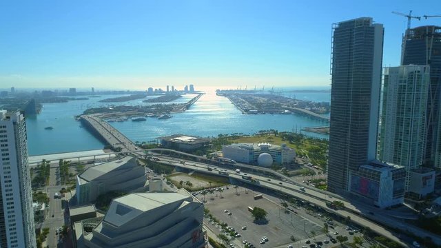Establishing drone aerial footage Downtown Miami