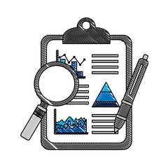 clipboard pen analysis graph statistic business report  vector illustration
