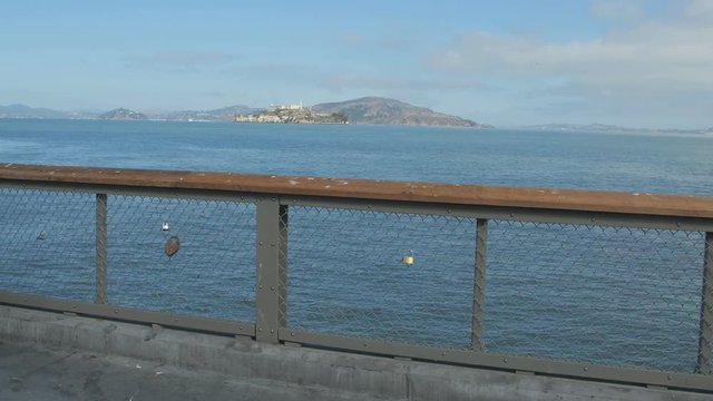 Alcatraz Island seen from a pier 