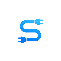 electric plugs, cable in S letter shape vector logo