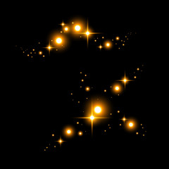Light flashes. Sun beams and star lights . Isolated on a black background. set of shining beam  glittering sunlight ray or solar space burst and twinkling light. Gold stars. Shine in the dark.