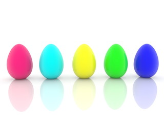 Colorful eggs in row