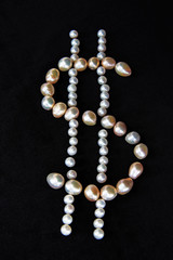 dollar sign made of pearls on black background