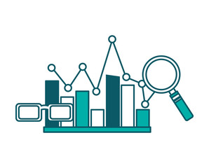 statistics bar graph pointed line analysis vector illustration green design