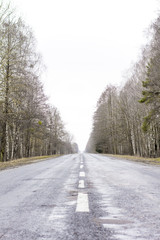 Obraz premium Old asphalt road. Asphalt road and spring forest