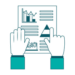 hand documents paper report business progress statistics diagrams vector illustration green design