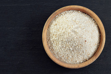 Bowl of breadcrumbs, top view