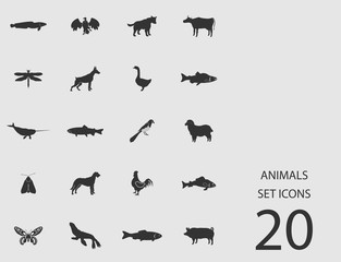 Animals set of flat icons. Vector illustration