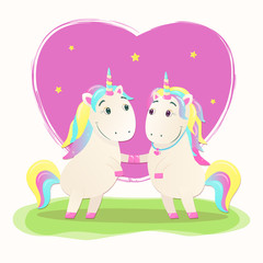 Cute magical unicorns in love. Vector illustration.