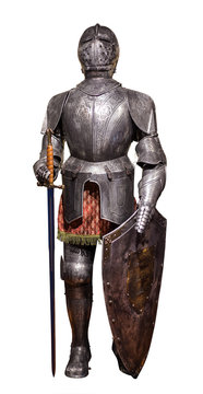 A vintage european full body armor suit isolated
