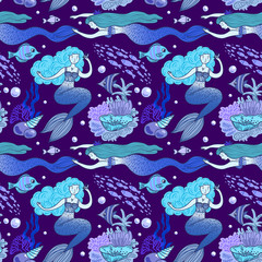 Hand drawn vector illustration mermaid. 