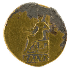 Ancient Roman gold aureus coin of Emperor Nero. Reverse.