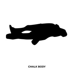 chalk silhouette body on white background, in black horizontally lying