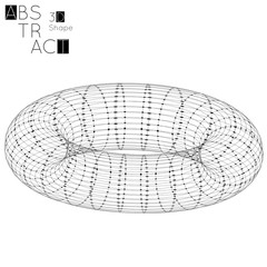 Abstract 3D wireframe geometric shape isolated on white background. 3D torus
