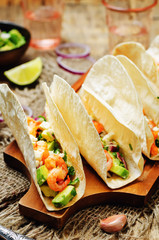 Shrimp tacos with avocado salsa