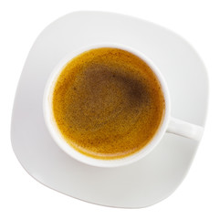 Black coffee cup top view, isolated on white background