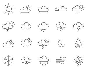 Set of Weather line vector icons. Meteorology symbols. Outline stile.