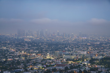 The famous Los Angeles downtown skyline
