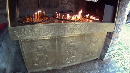 Lighted candles at Saint Naum monastery, Macedonia
