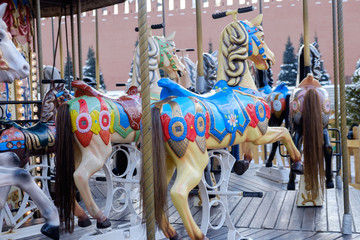 Carousel on the red square in Moscow, horse