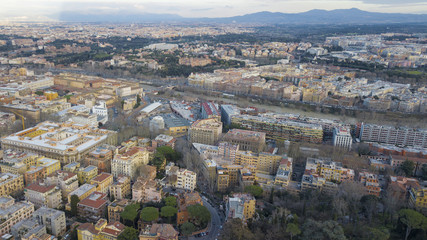 Naklejka premium Panoramic aerial view of the northern area of Rome, Italy, on a sunny day. You can see a part of the river Tiber and in the background the city.