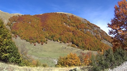 Hiking in Macedonian mountains on autumn sunny day