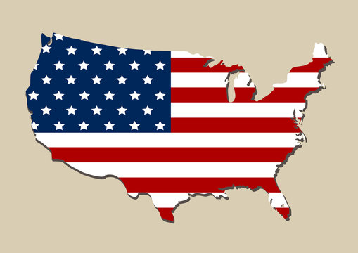 Kartenausschnitt von der USA mit amerikanischer Flagge. Eps 10 Vector Datei