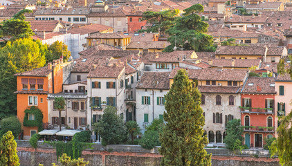 Fototapeta na wymiar Facade of nice houses in the old town of Verona, Italy