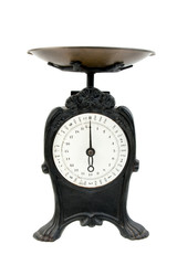 Old-fashioned kitchen scale on white