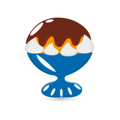 Ice cream icon covered with chocolate in a vase.