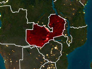 Map of Zambia at night
