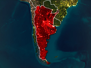 Map of Argentina at night