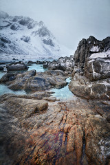 Beautiful Norway landscape of picturesque arctic beach in cold Norwegian Sea