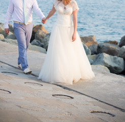 Fototapeta na wymiar The bride and groom on the beach